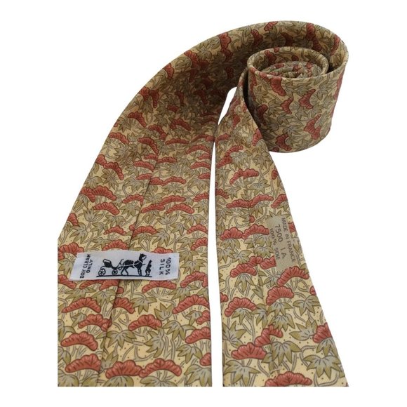 HERMÈS PARIS Tricolor Flower & Leaf Print Silk Tie France 59"/ 3".1/4 EX CD - Picture 4 of 7